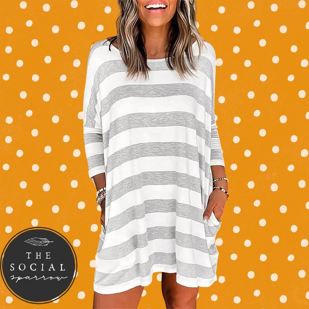 Gray and White Stripe Dress